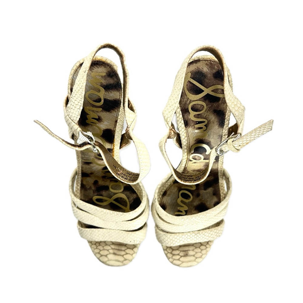 Sam Edelman Taryn Beige Embossed Leather Ankle Strap Platform Sandal Size 8.5